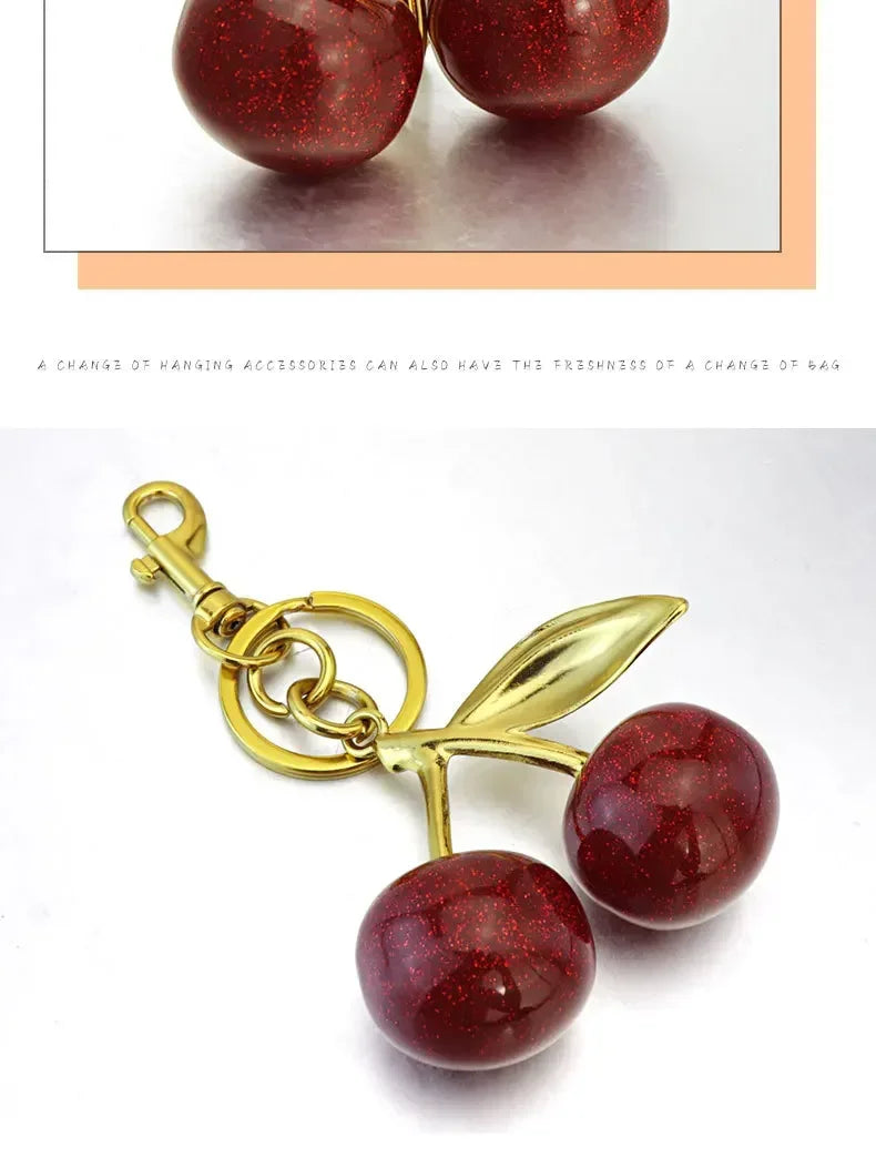 Crystal cherry pendants, suitable for coach bags, women's handbags, shoulder bags, and keychain accessories