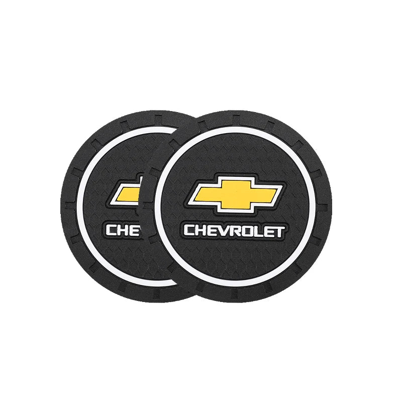 2Pcs Carbon Fiber Car Water Slot Non-Slip Cup Mat For Chevrolet Cruze Sonic Silverado Trax Camaro Captiva Equinox Trailblazer SS
