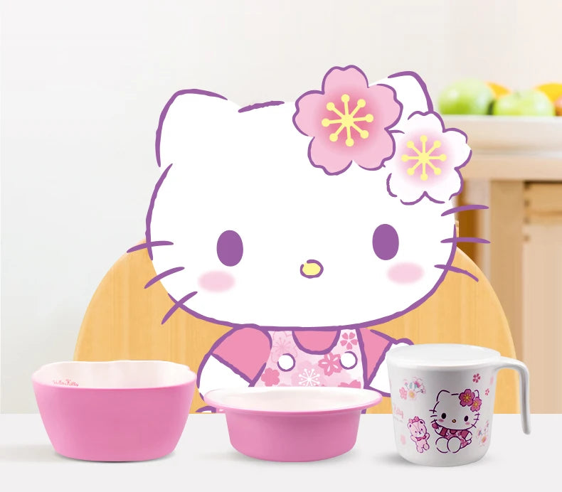For Cherry Blossom Hello Kitty Tableware Baby Complementary Food Bowls BPA-Free Dining Plates Rice Bowl Cartoon Divided Plates