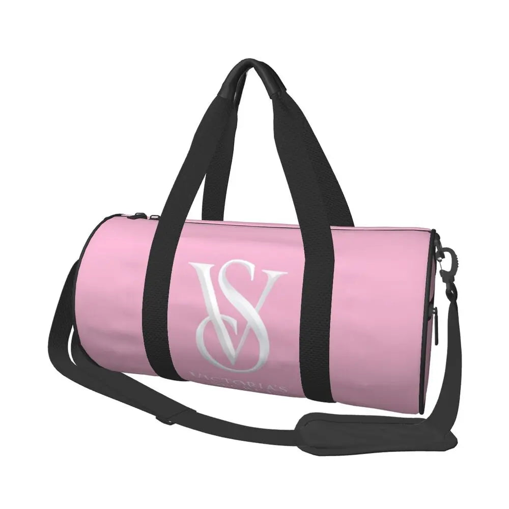 Pink White Stripe Round Capacity Travel Duffel Bag Male Female Large-Capacity Hand Luggage Sports Fitness Bag Travel Package