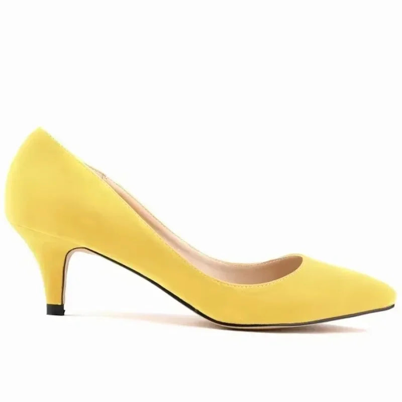Large Size Women Solid Color Pumps Classic 5cm Low High Heels Breathable slip on Pointed Toe Stiletto Female Work Wedding Shoes