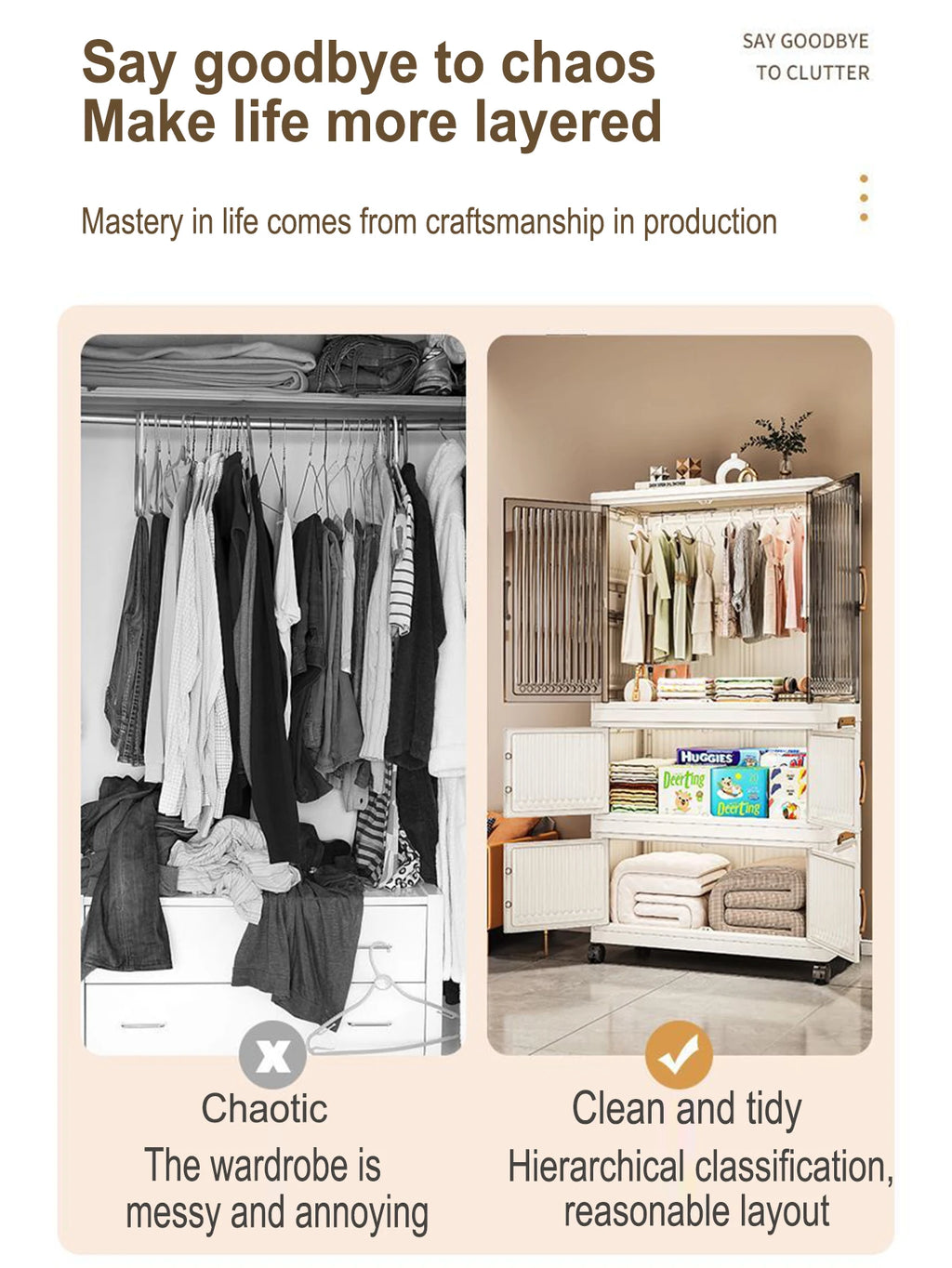 70/80cm Length Multifunction Folding Locker Large Capacity Dustproof Wardrobe Sundries Cabinet Closet Organizer