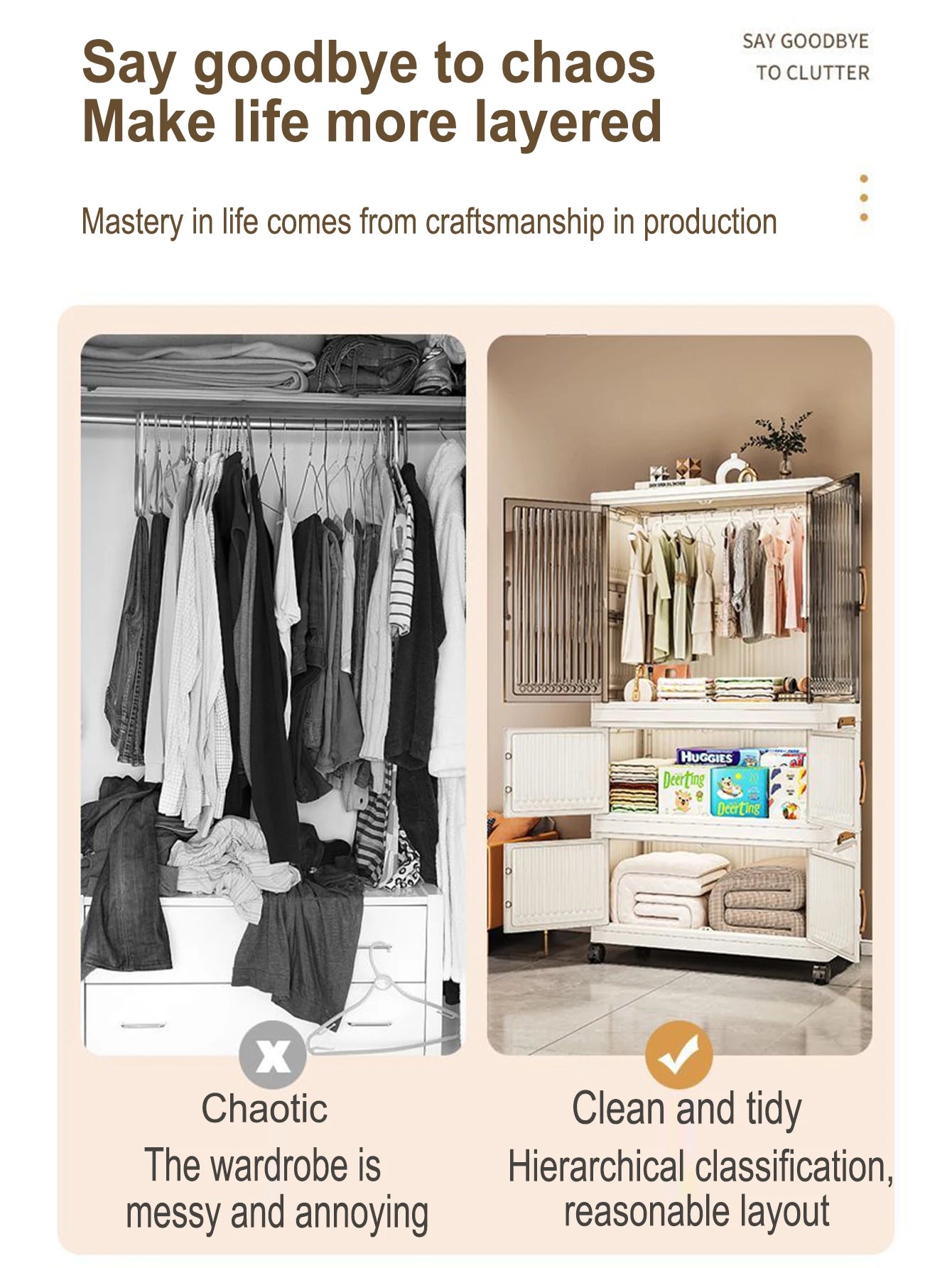 70/80cm Length Multifunction Folding Locker Large Capacity Dustproof Wardrobe Sundries Cabinet Closet Organizer