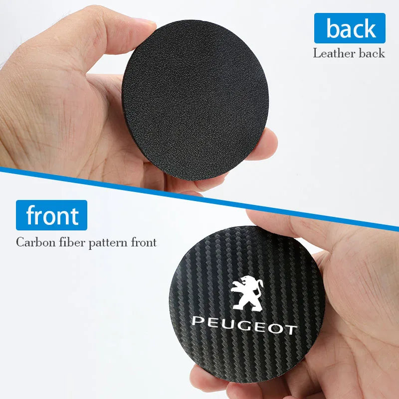 2Pcs Car Coasters Leather Water Cup Mat Auto Accessories For Peugeot 408 4008 308 3008 Rifter 5008 508 2008 208 301 RCZ 407 108