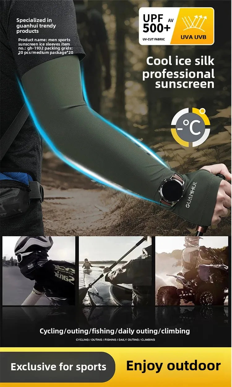 Ice Silk Sun Protection Sleeve Covers Thin UV Protection for Driving Cycling Fishing Men's New Summer Style Arm Guard