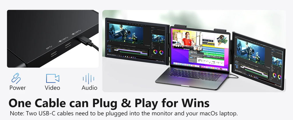 Amoudo14 Inch Dual Portable Monitor 1920*1080P IPS Portable Triple Monitor with USB-C Port for 14-16.5" Laptops Windows/Mac Xbox