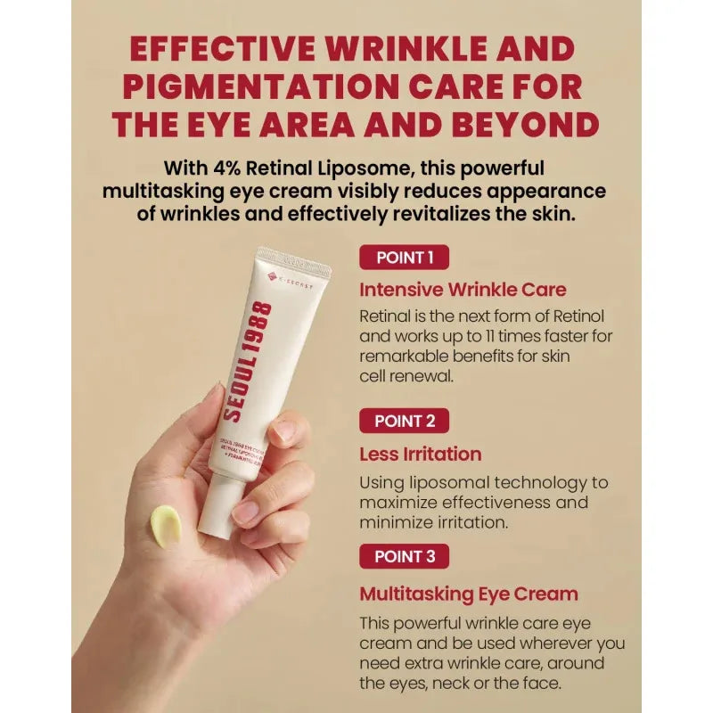 KSECRET SEOUL 1988 Retinal Liposome 4% Eye Cream with Fermented Bean, 30ml – Anti-Aging & Brightening