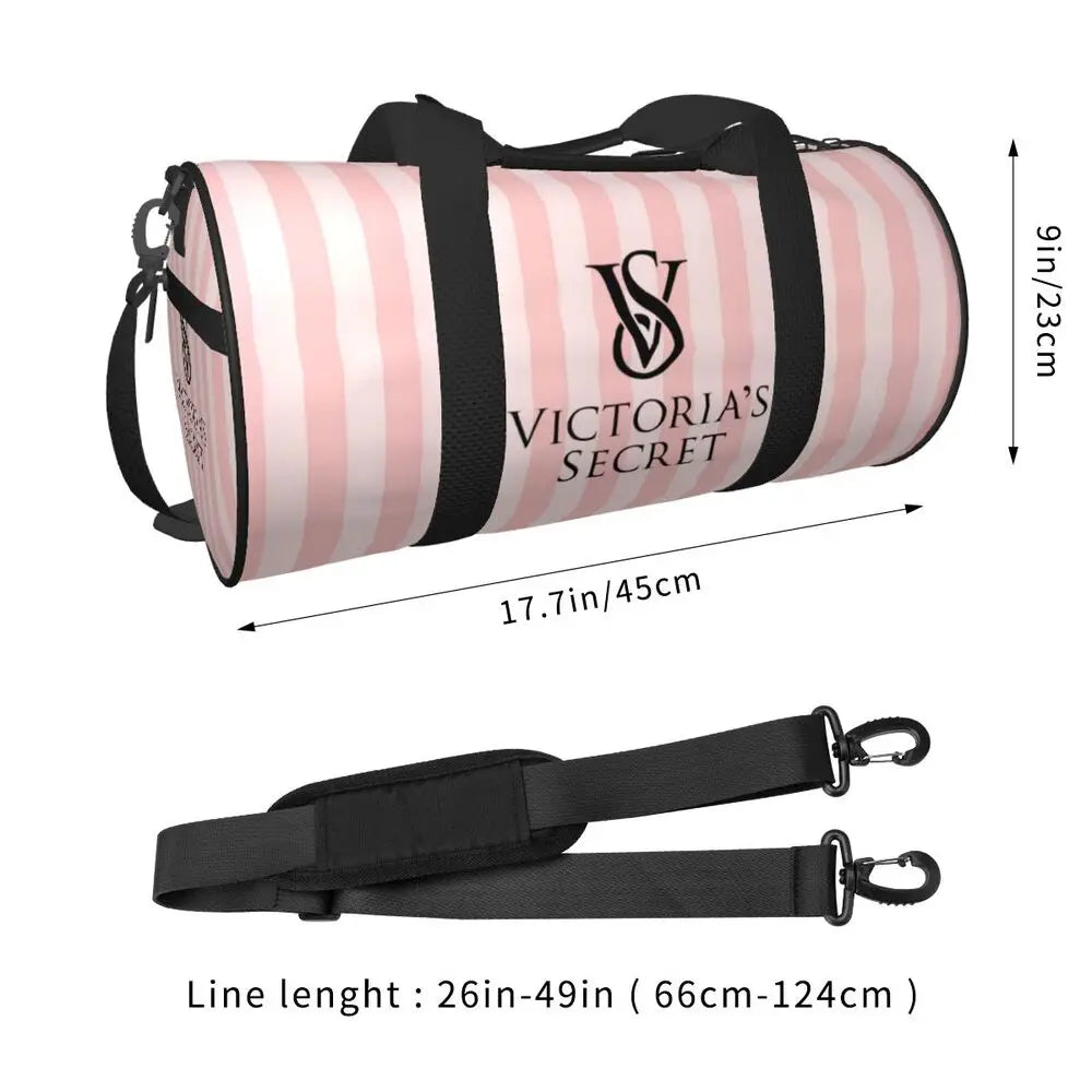 Pink White Stripe Round Capacity Travel Duffel Bag Male Female Large-Capacity Hand Luggage Sports Fitness Bag Travel Package
