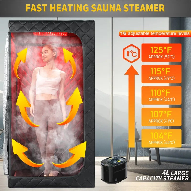 Portable Steam Sauna for Home Spa Sauna Tent Sauna Box with 1600W 4L Steamer Remote Control Height