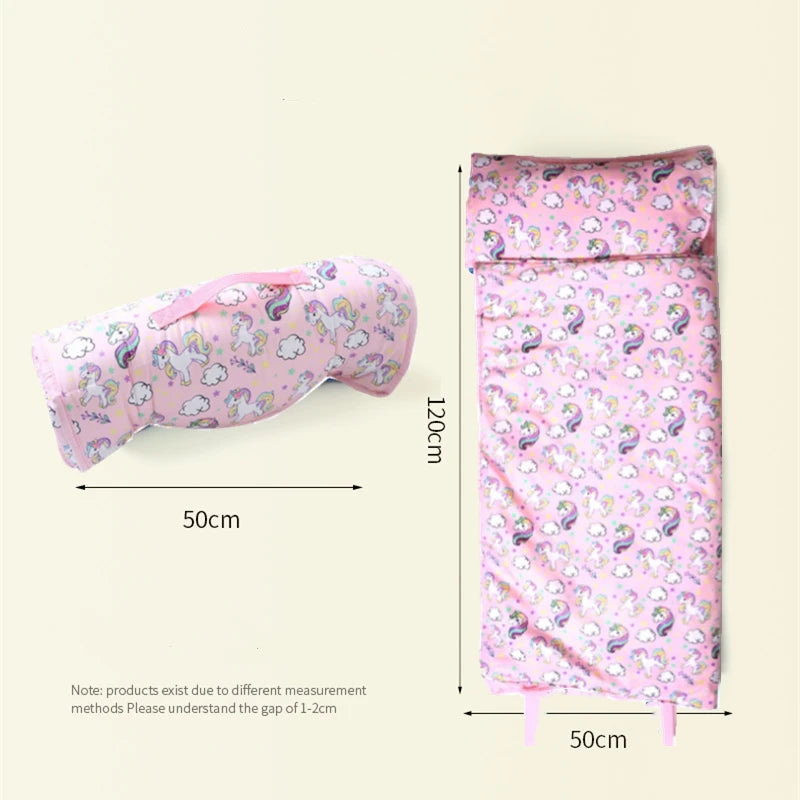 Toddler Nap Mat for Daycare Preschool: Kids Sleeping Bag with Pillow and Blanket Kindergarten Prek Naptime Slumber Bag Roll Up