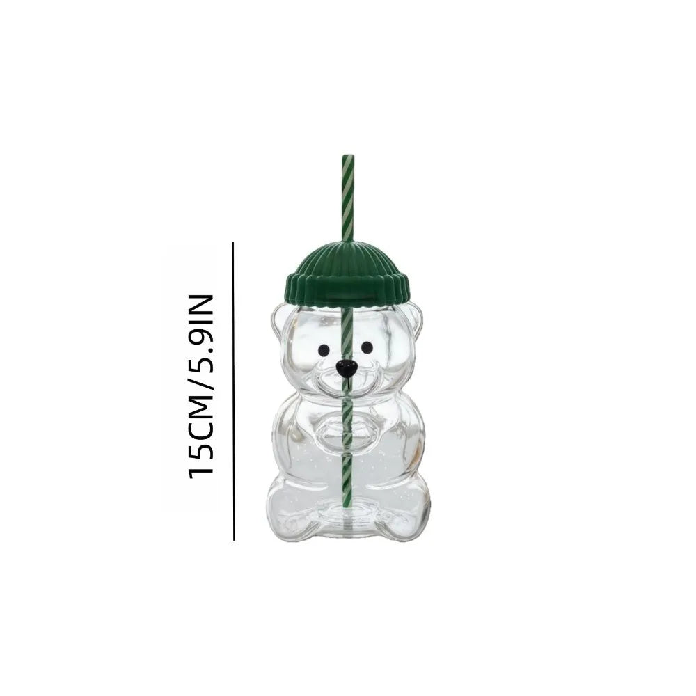Cute 2025 Bear Glass Cup Transparent Large Capacity Glass Cup with Straw With Lid Bear Straw Cup Home Bar