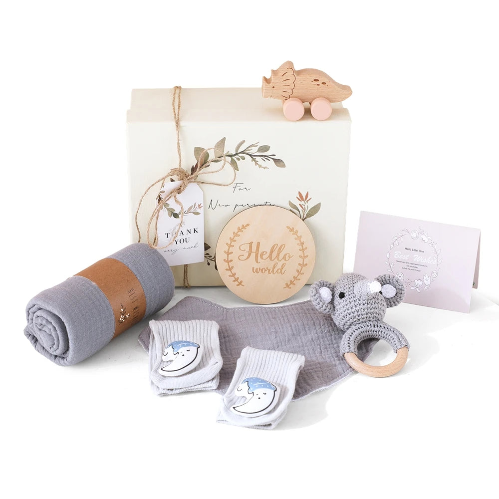 Baby Double-sided Cotton Bath Towel Newborn Care Set Children's Memorial Card Newborn Baby Gift Box Boy And Girl Bathing Set