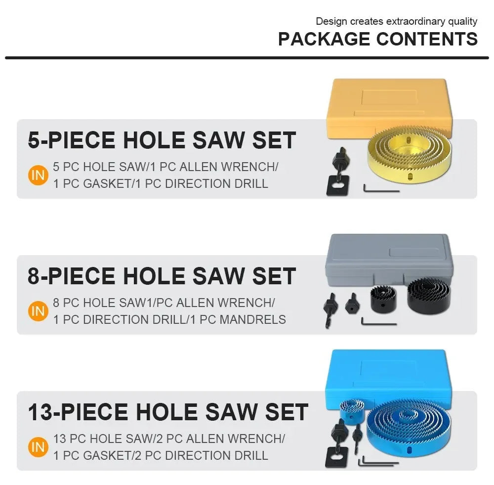 Hole Saw Set,Metal Core, 19-127mm Saw Cup Wood Crown, Drill Bit For Wood ,Woodworking Tools