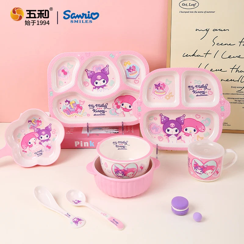 For Sanrio Kuromi Children Tableware Food Grade Dining Plates BPA-Free Salad Fruit Bowl Cartoon Baby Complementary Food Bowls