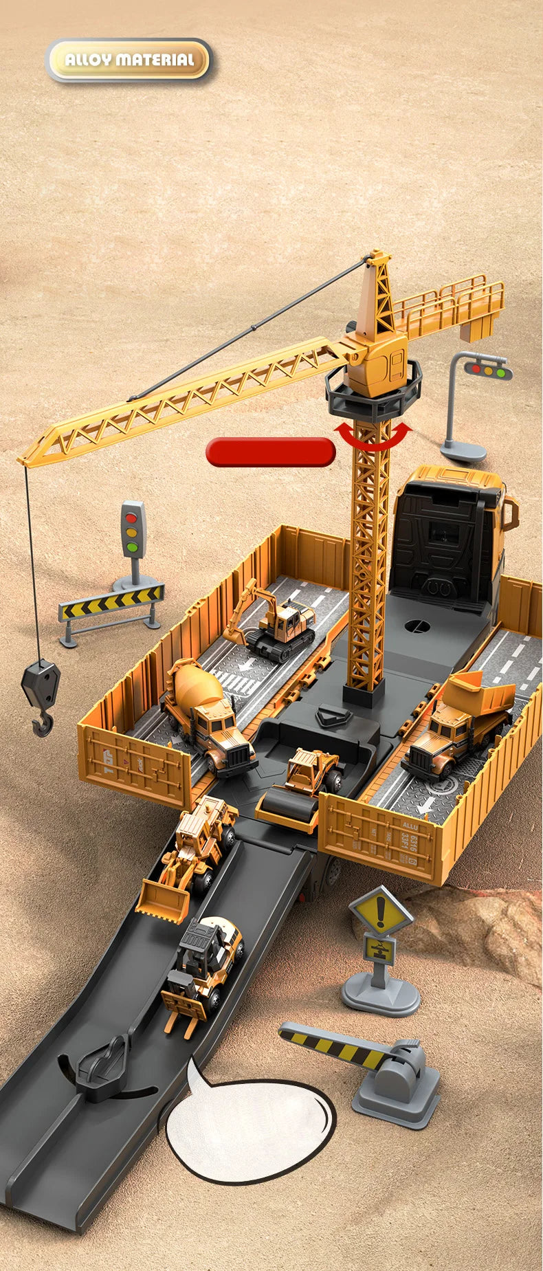 Alloy Construction Trucks Vehicle Toys for Kids Sounds Lights Effects Take Apart Container Crane,Excavator Trucks,Cement Mixer