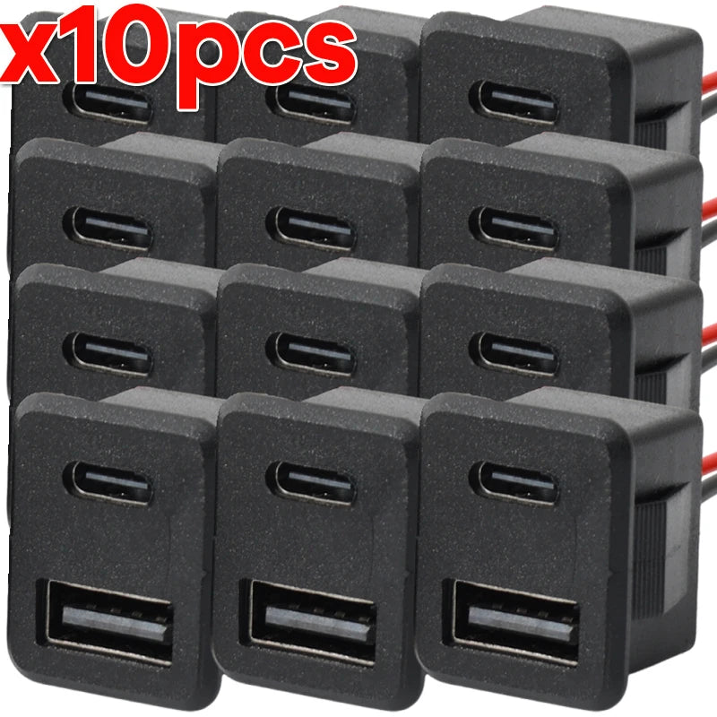 Black Double Layer Usb Female Type-C Socket Car Accessories 1-10pcs Usb Lamp Charging Female Power Socket with Cable Connector