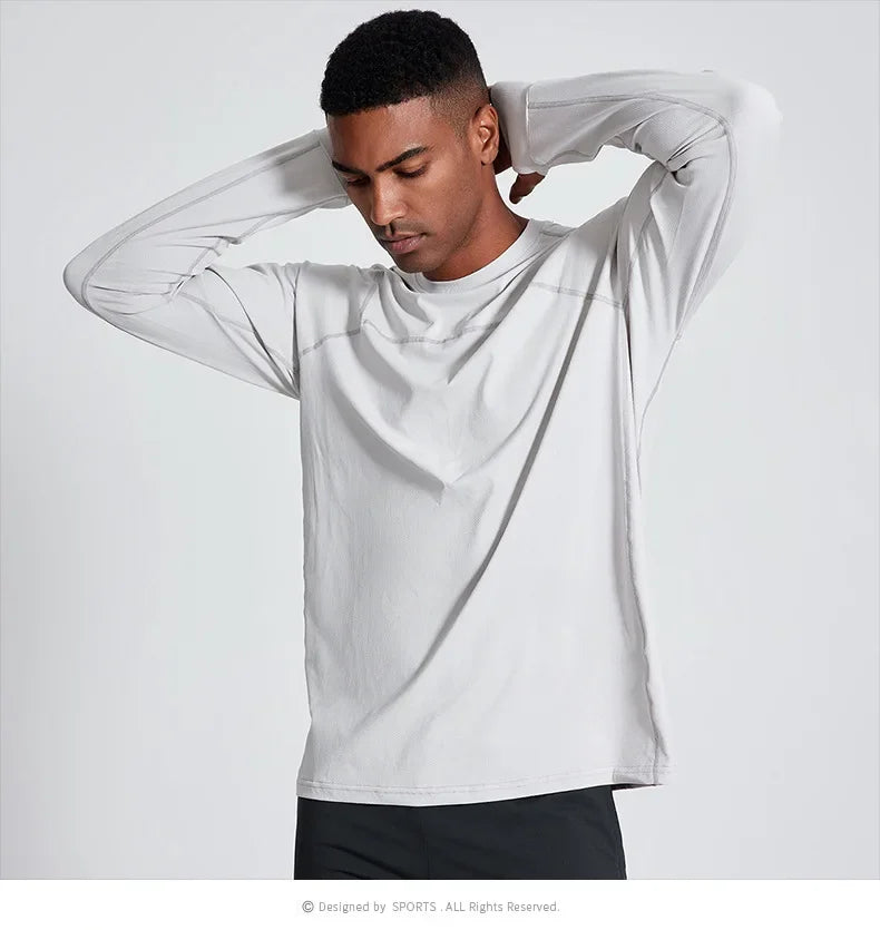 Quick Dry Long Sleeve T-Shirt Men's Thin Collar Breathable Outdoor Sports Base Shirt Striped Pattern Casual Comfortable Top
