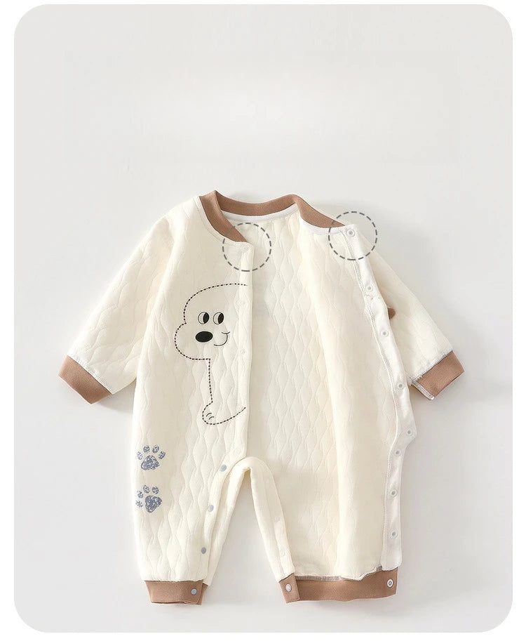 Baby Jumpsuit, Autumn Thick Cotton Jacket, Three-layer Warm Clothes for Newborns 0-18 Months Crawling Clothes for Young Children