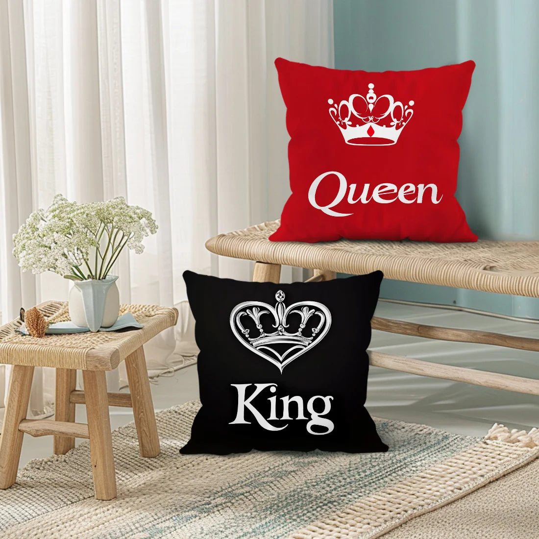 One-piece red and black crown single-sided printed pillowcase, suitable for sofas and home décor, pillow insert not included.