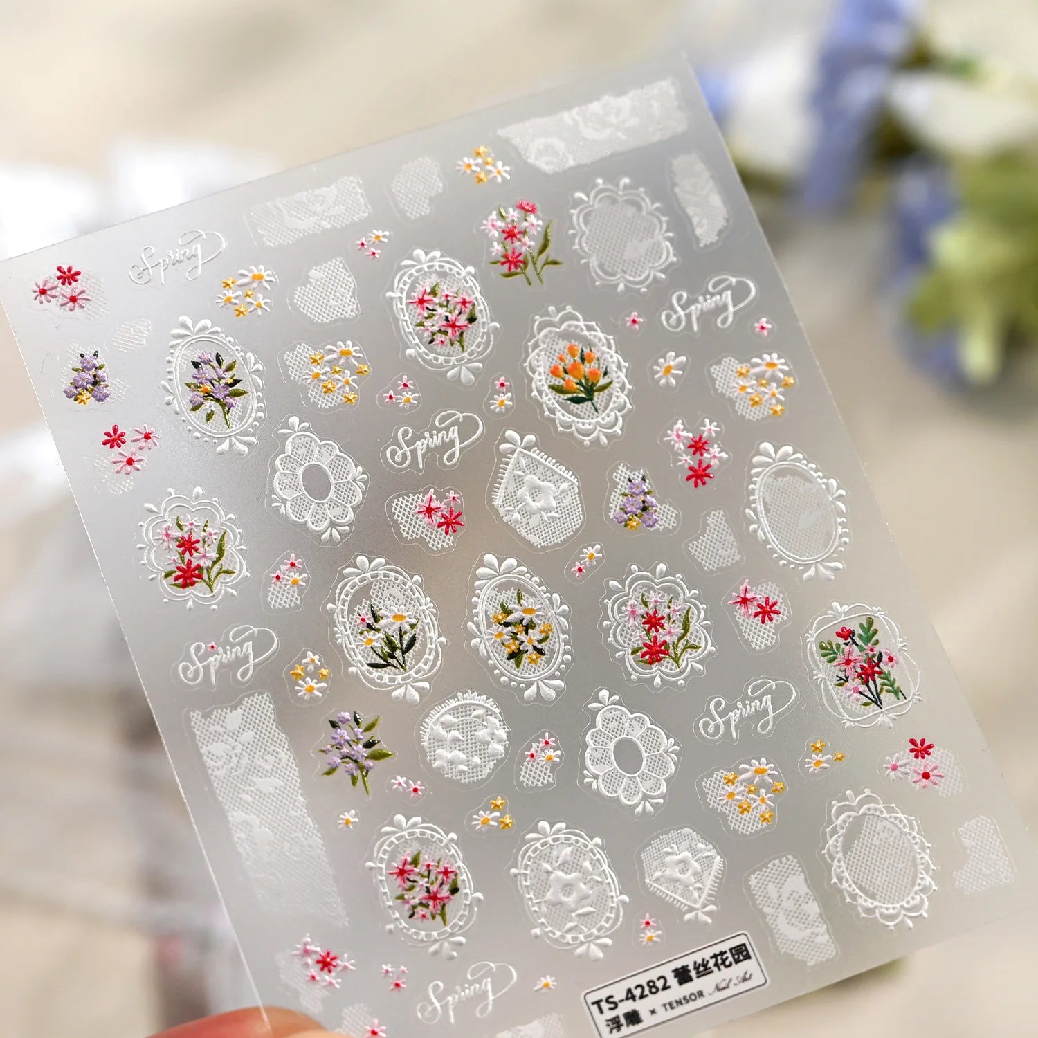 Spring Strawberry Vine 5D Nail Art Stickers Garden Fresh Red Strawberry Green Leaves Flower Cherry Branch Bow Nail Decals DIY