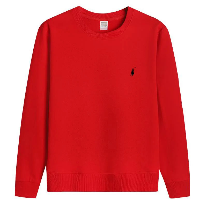 RL embroidered sportswear cotton men's spring and autumn thin style long sleeved men's round neck pullover top men's clothing