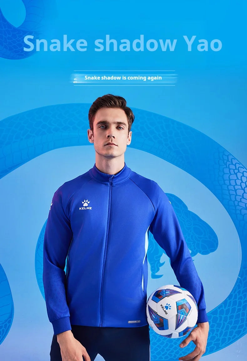 Kelme Men's Football Training Jacket Outdoor Windproof Stand Collar Knitted Jacket Running Sports Training Jacket