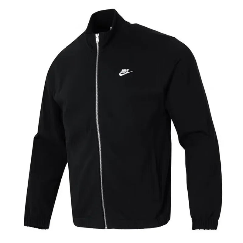 Nike's New Club Series Stand-Up Collar Knit Zipper Outdoor Running Men's Sports Jacket, Comfortable and Skin-Friendly, Stylish Fitness Training Jacket, Cool Black Versatile Trendy Street Style Casual Top, Recommended for Goin