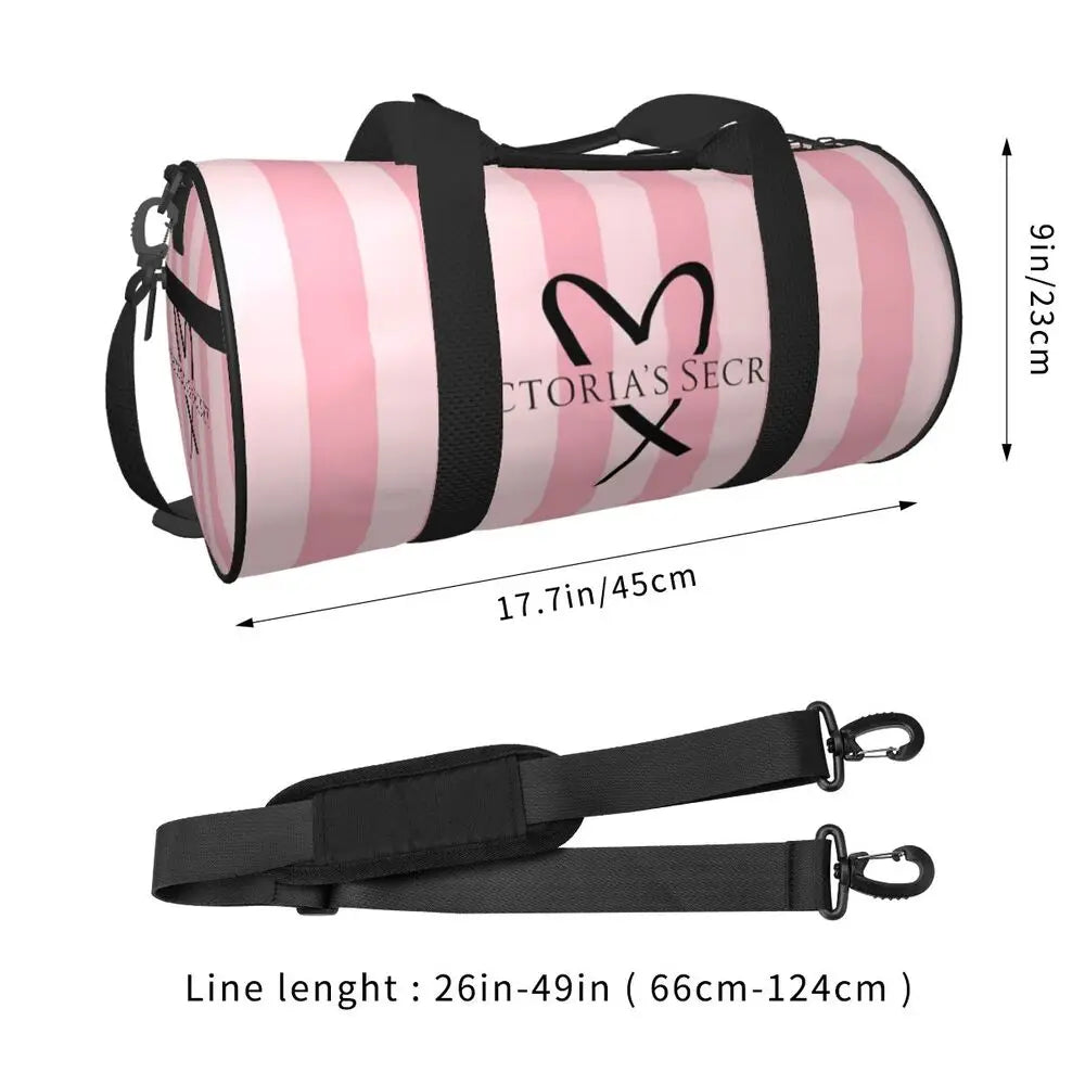 Pink White Stripe Round Capacity Travel Duffel Bag Male Female Large-Capacity Hand Luggage Sports Fitness Bag Travel Package