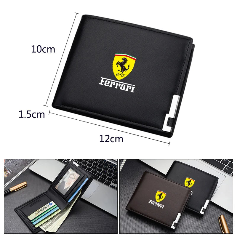Leather Car Short Men Wallet Purse With Card Holder License Accessory For Ferrari SP1 812 F40 F12TDF SF90 458 488 599 612 FF F12
