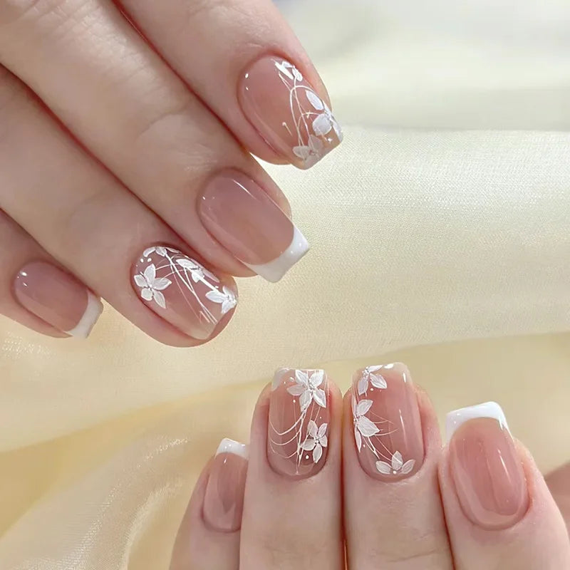 24Pcs/Set Sweet Love Fake Nail with Gradient French Press on Nails Reusable Short Full Cover Nail Tips for Women Wholesale