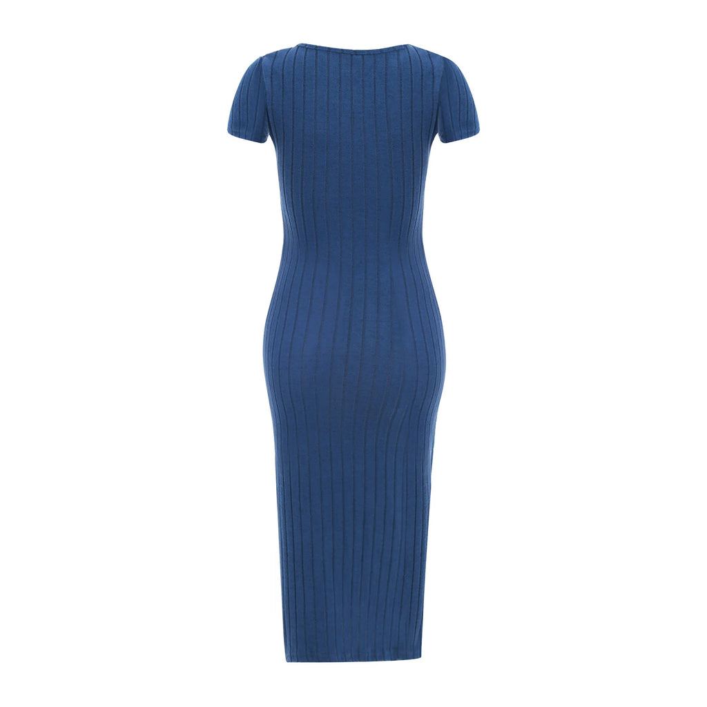 Elegant Maternity Knitted Dress Solid Color Short Sleeve Split Dresses Pregnancy Women Clothes Wedding Party Casual Daily Wear