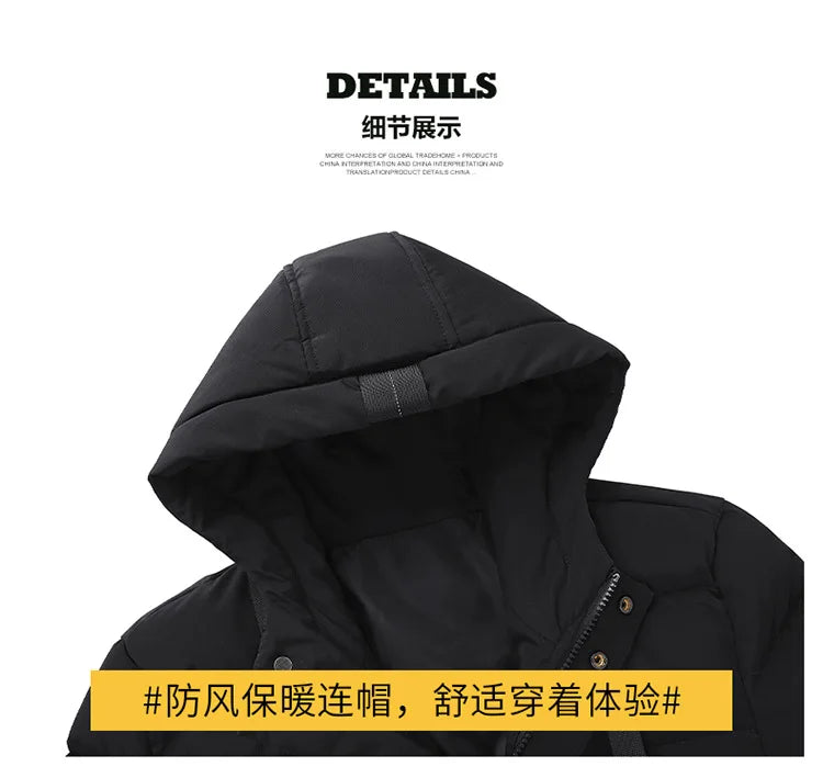 Mens Winter Coat Thickened Cotton Jacket Hooded Long Parkas Warm Windproof Outdoor Casual Jackets for Men Fashion 2025