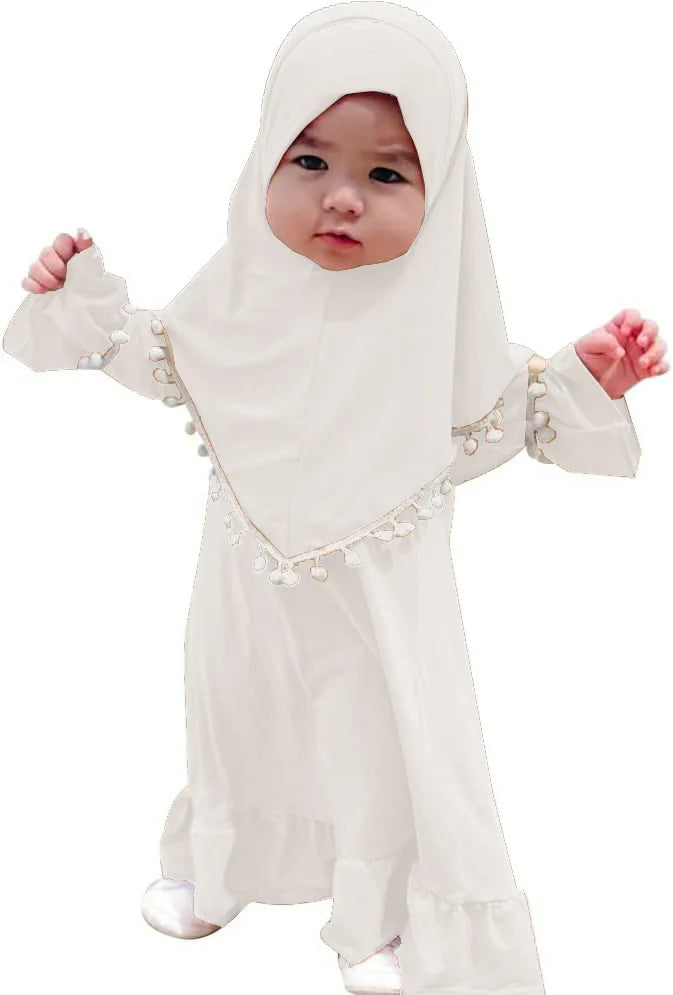 2PCS Muslim Dress Girls Kids Prayer Clothes Islamic Hijab Abaya Khimar Abayas Islamic Prayer Dresses Niqab Kaftan Scarf Robe