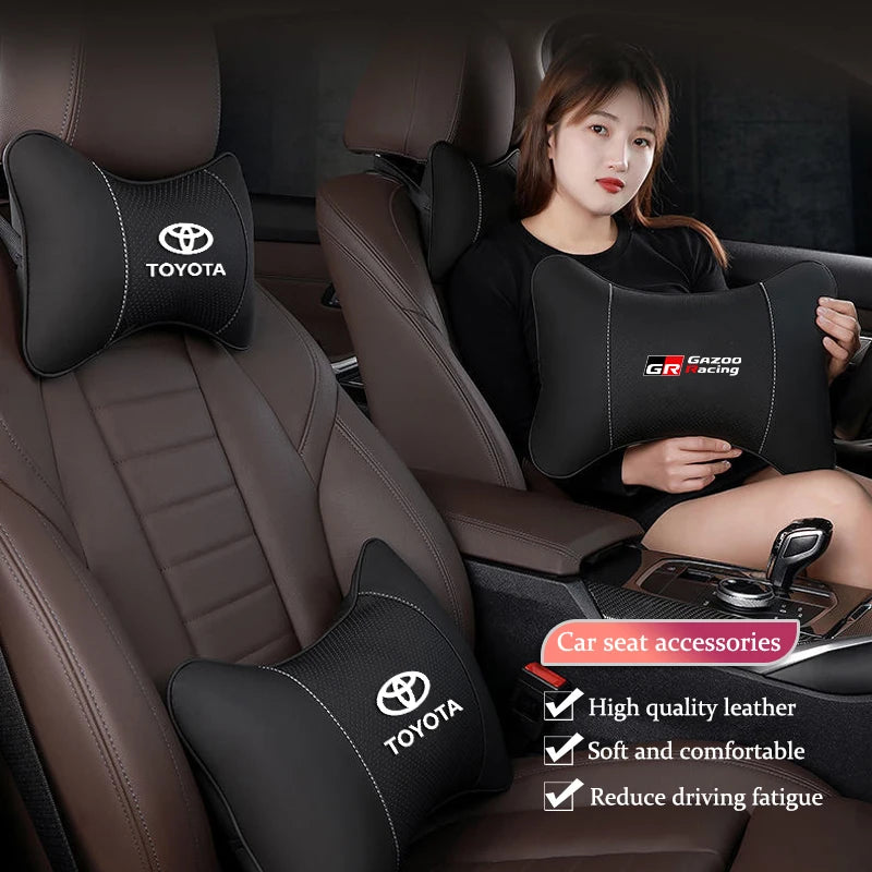 Leather Car Headrests Lumbar Pillows Auto Neck Pillows For Toyota Supra Aygo Prado RAV4 Hilux Yaris Corolla 4Runner Camry Avalon