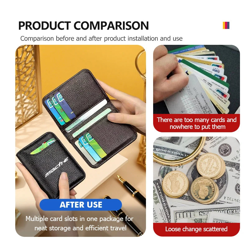 For Mustang PU Leather Man Women Travel Passport Holder Credit Card Holder Case Wallet Shelby GT GT500 GT350 Convertible Mach-E
