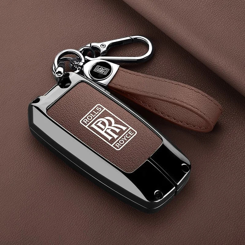 Zinc Alloy Leather Car Smart Remote Key Case Cover Shell For Rolls-Royce Cullinan Phantom Ghost Wraith Dawn Keychain Accessories