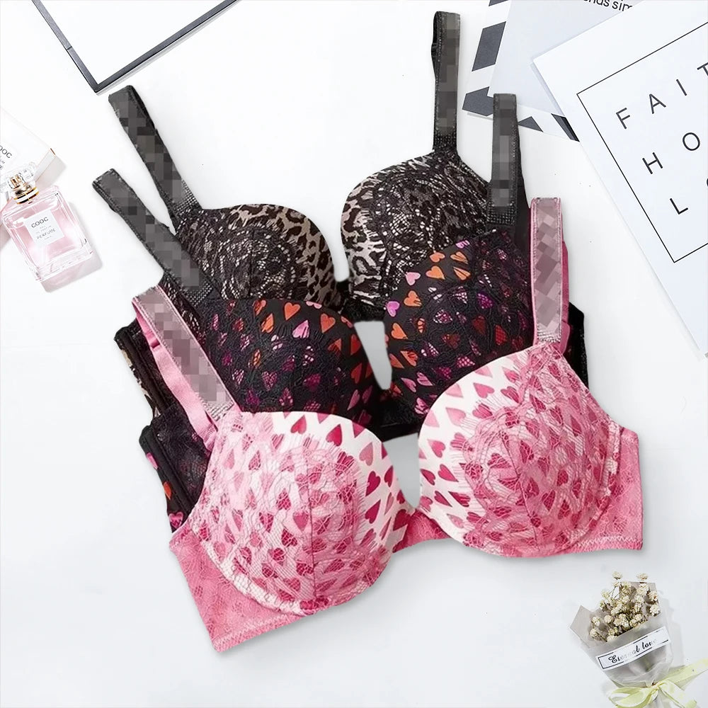 2025 New V Women's Sexy S Lingerie Set Heart Pattern Trim Stretchy Breathable underwear Set Lace Bralette Bra and Panty Set