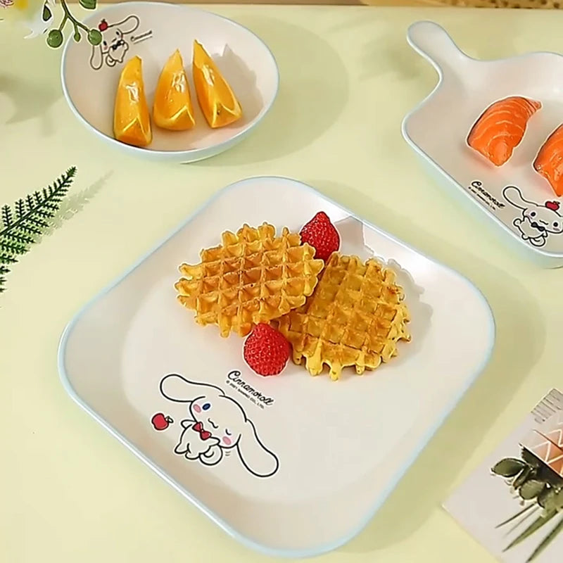 For Sanrio Cinnmoroll Children Tableware Cartoon Soup Spoons Anti-Fall Dining Plates Salad Bowls Water Cups Food-grade Tableware