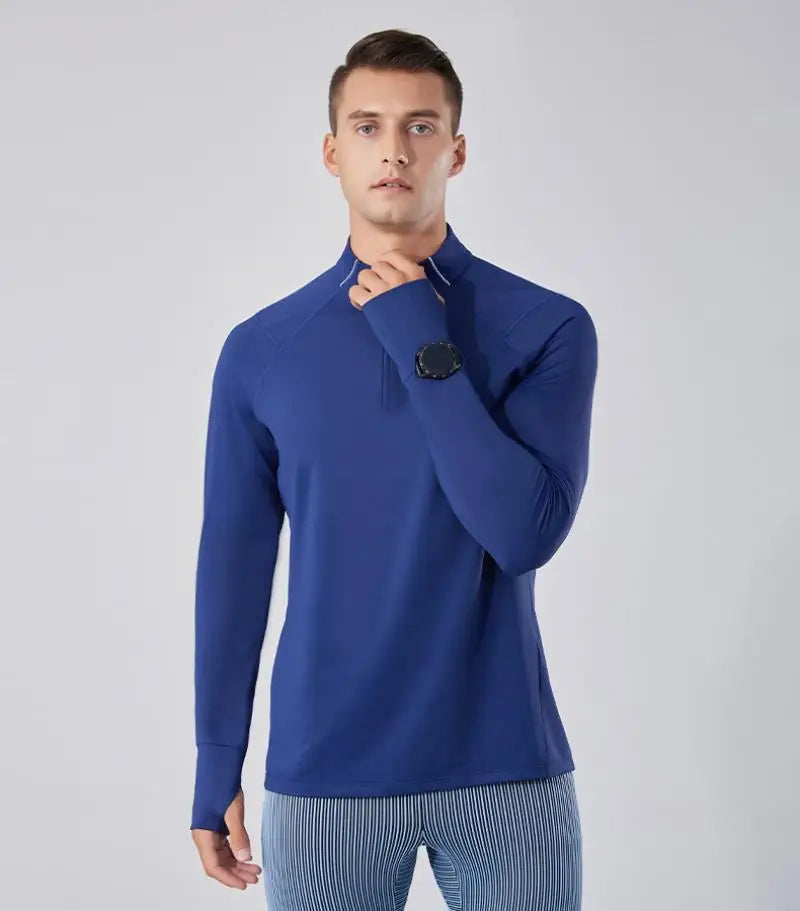 (S-2XL)Quick Dry Running T-shirt Men Zipper Stand Collar Sweatshirt Exercise Traning Fitness Tops Long Sleeve Sport Tee Shirt