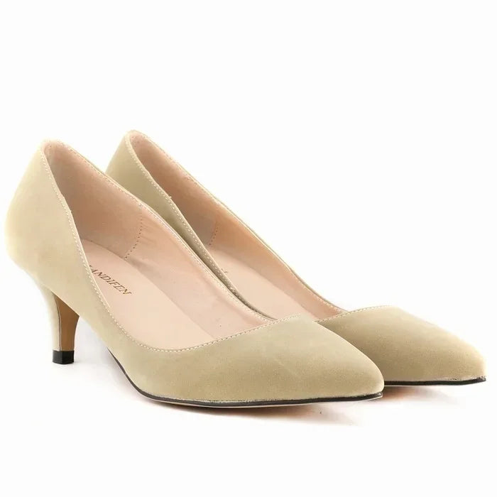 Large Size Women Solid Color Pumps Classic 5cm Low High Heels Breathable slip on Pointed Toe Stiletto Female Work Wedding Shoes