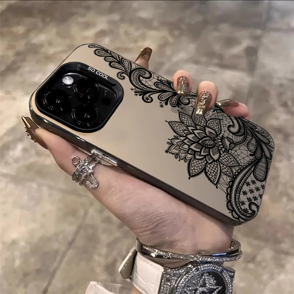 Lace Flowers Fashion Case For iPhone 16 17 15 Pro Max Cases iPhone 17 11 12 13 ProMax 14 15 16 Plus 8 XS XR Shockproof IMD Cover