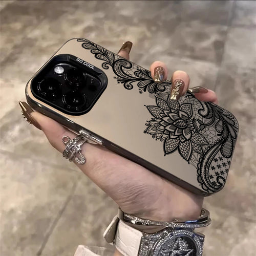 Lace Flowers Fashion Case For iPhone 16 17 15 Pro Max Cases iPhone 17 11 12 13 ProMax 14 15 16 Plus 8 XS XR Shockproof IMD Cover