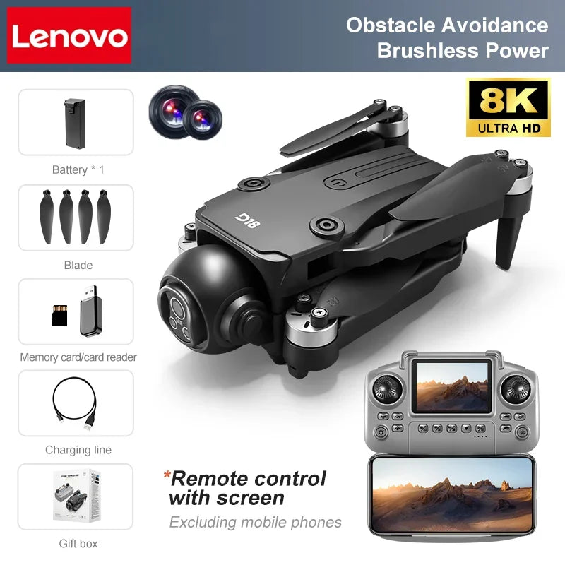 Lenovo D18 Drone 8K Aerial HD Dual-Camera Intelligent Obstacle Avoidance Brushless Power 5G WIFI Screen Remote Control GPS Drone