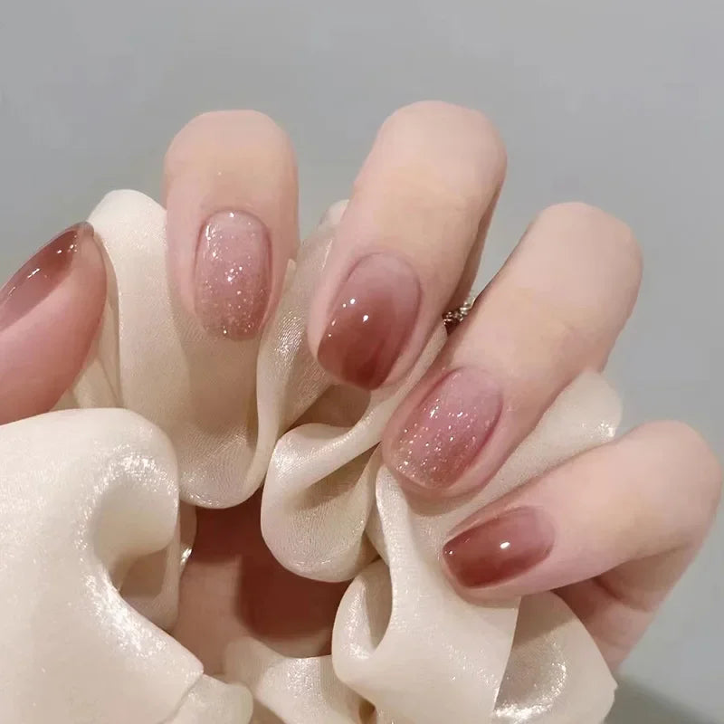 24Pcs/Set Sweet Love Fake Nail with Gradient French Press on Nails Reusable Short Full Cover Nail Tips for Women Wholesale