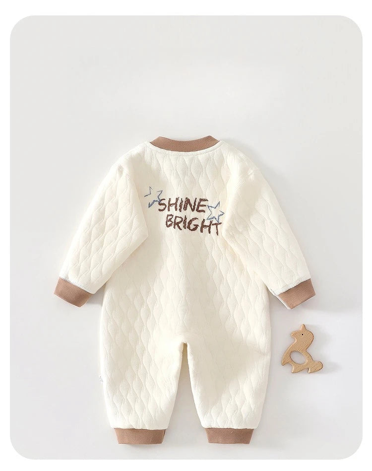 Baby Jumpsuit, Autumn Thick Cotton Jacket, Three-layer Warm Clothes for Newborns 0-18 Months Crawling Clothes for Young Children