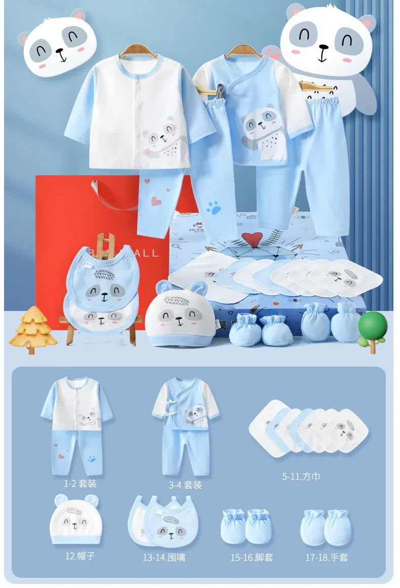 Newborn 18pcs/Set Clothes Soft Cotton Cartoon Clothing Set Spring Autumn Baby Boys Girls New Born Hat Bib Suits 0-6Months Babies