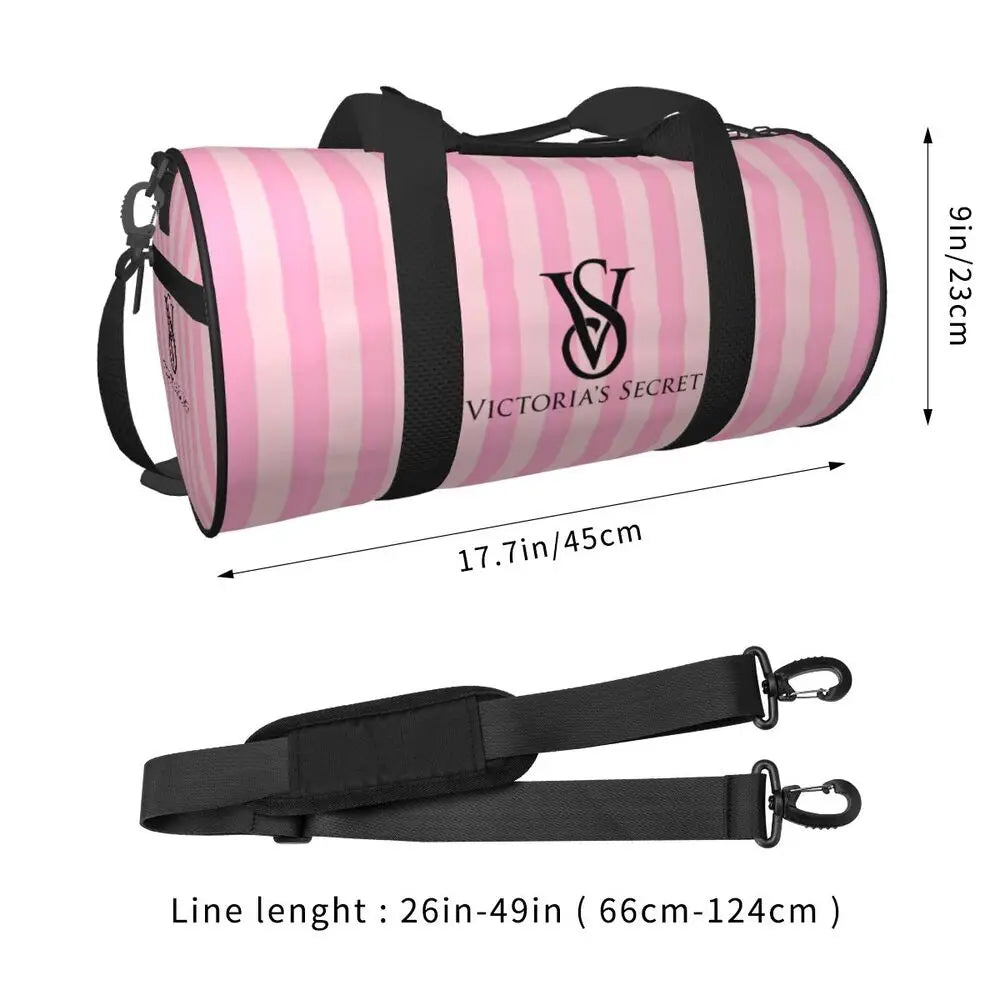Pink White Stripe Round Capacity Travel Duffel Bag Male Female Large-Capacity Hand Luggage Sports Fitness Bag Travel Package