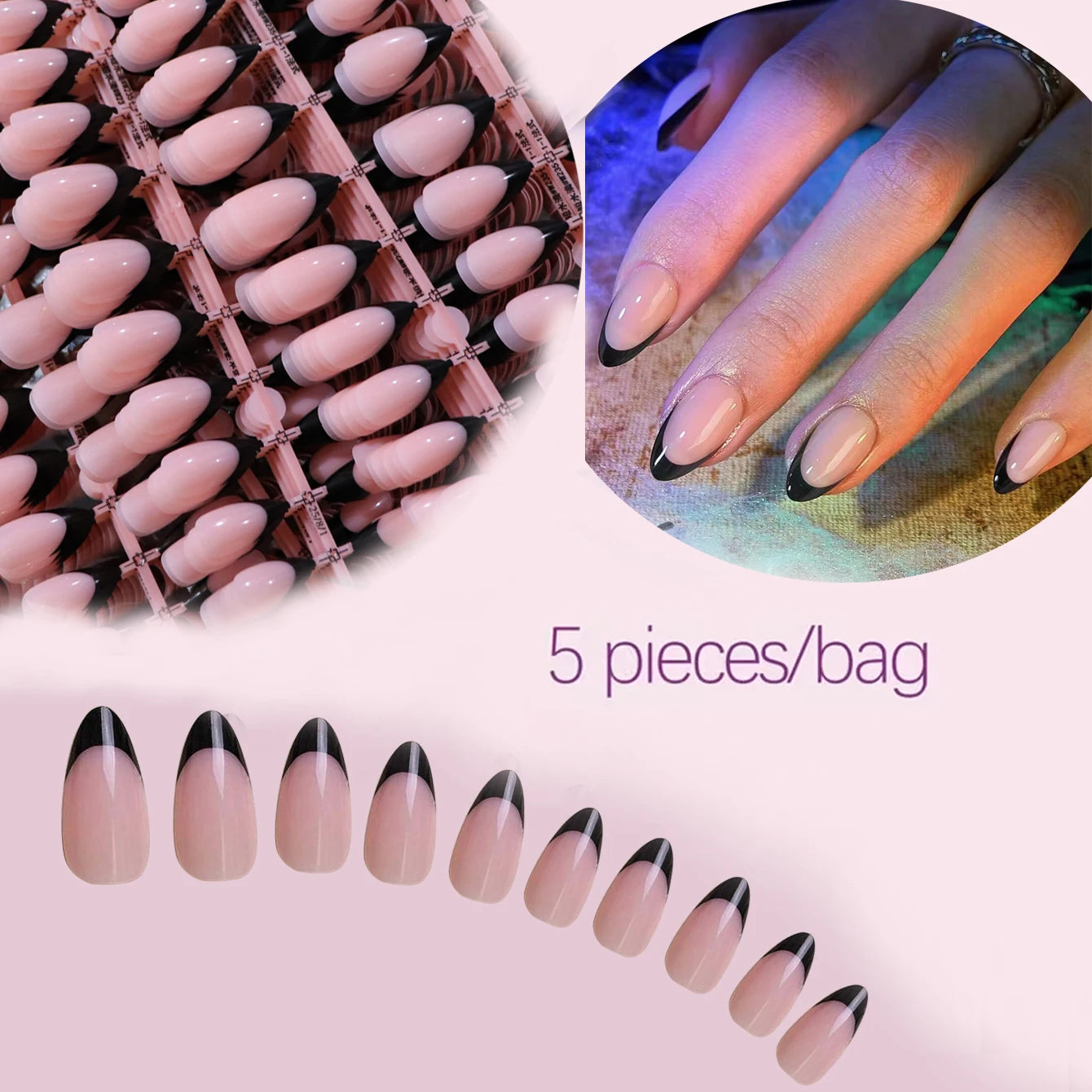 120PCS Press White French Edge Almond False Nails Reusable Acrylic False Nails Whitening Nail Art, Daily Wear Diy