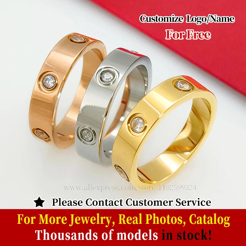 Classic Love Ring for Women Men Couple 18K Gold plated Stainless Steel Crystal Rings Cubic Zircon Wedding Ring Luxury Jewelry