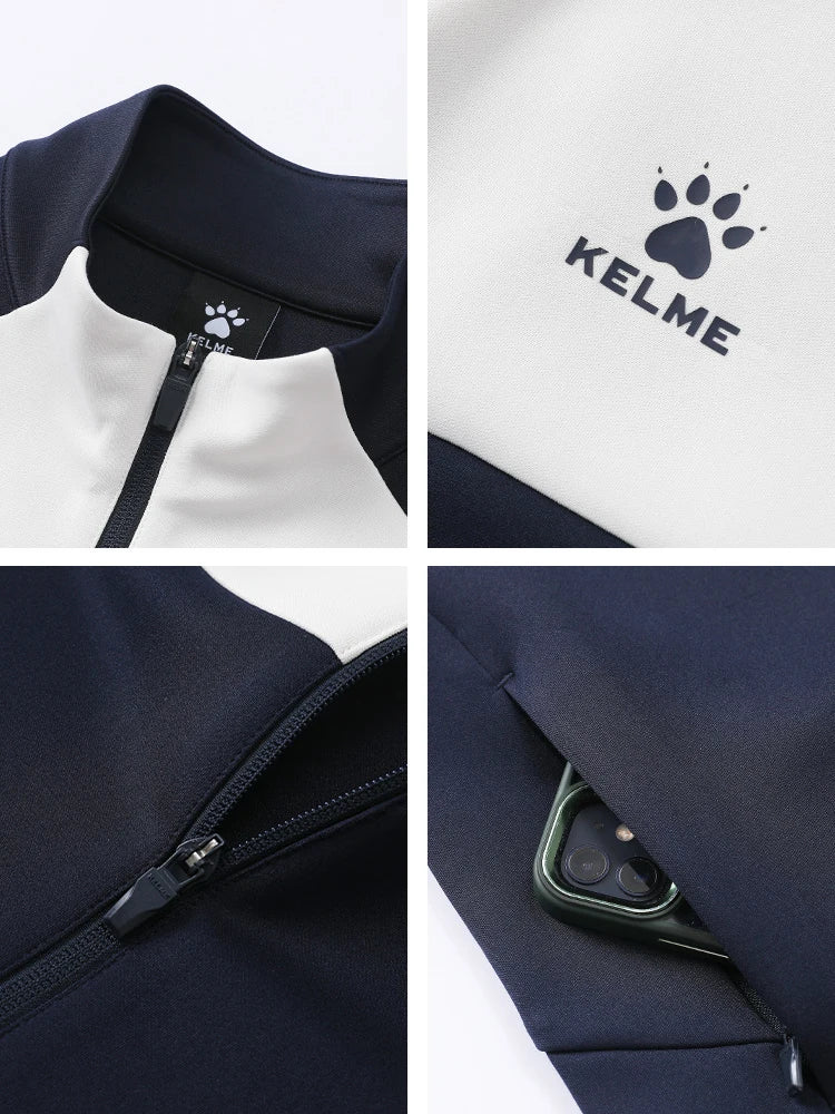 Kelme Football Training Knitted Jacket For Men's Spring 2024 Printed Stand Up Collar Cardigan Sports Coat Children's Sportswear